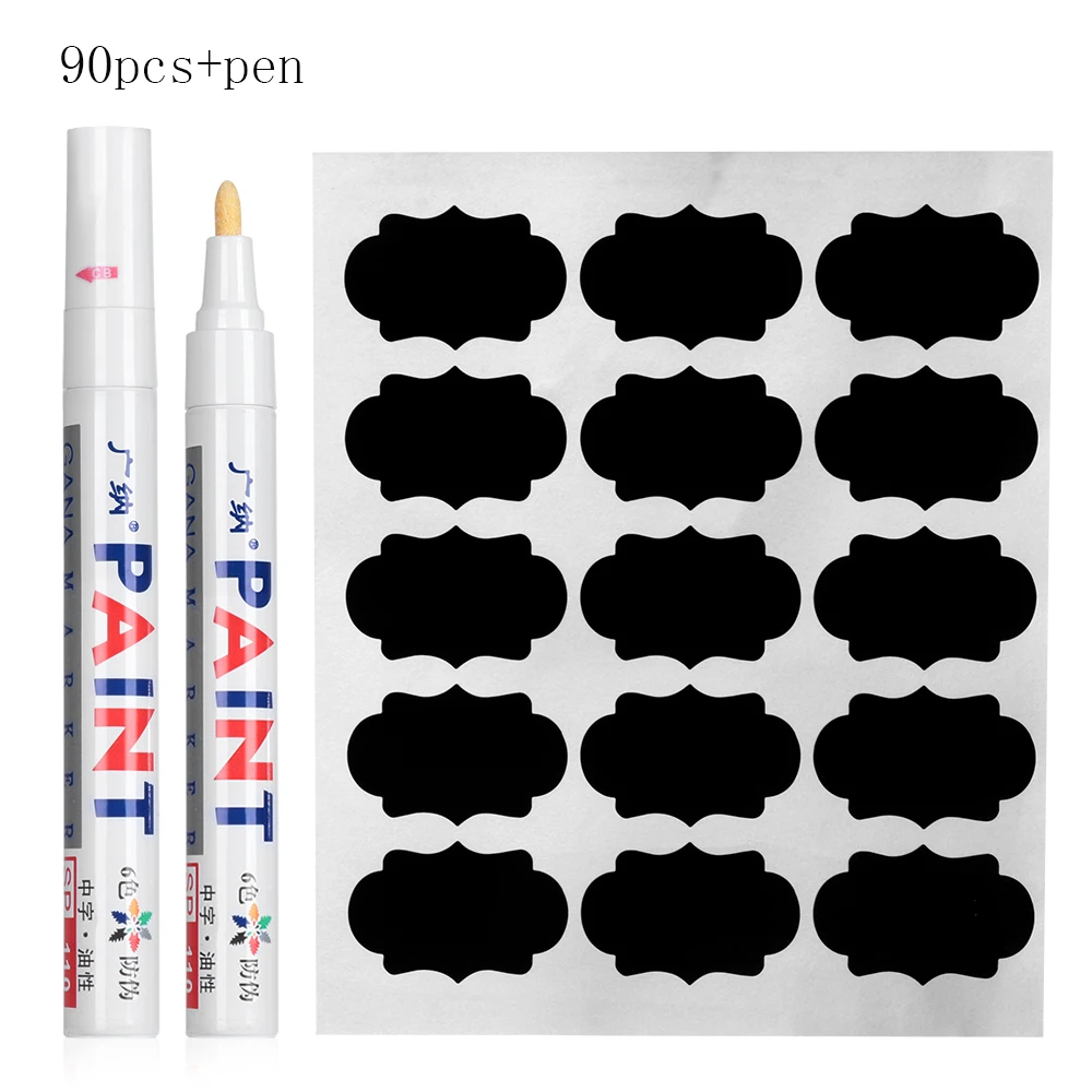 90pcs and pen 120 шт/рулон, водонепроницаемые наклейки для меловой доски, кухонные этикетки для бутылок специй, этикетки для домашнего варенья, этикетки для досок, украшения для дома - Цвет: 90pcs and pen
