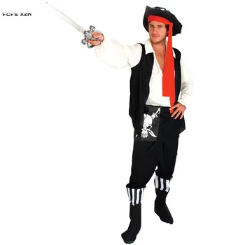 

Man Skull Pirate Cosplay Adult Halloween Corsair Costumes Purim Carnival parade Masquerade Nightclub Bar Role Play Party dress