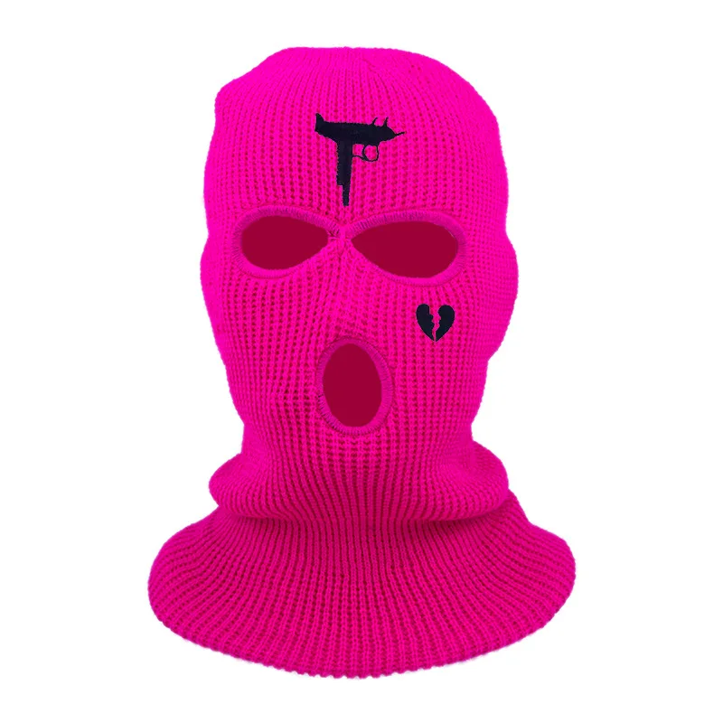 Embroidery Gun Heart Balaclava Face Mask Hat Three Hole Ski Hat Full Face Mask Keep Warm Protection Riding Hat Windproof Bonnet green skully hat Skullies & Beanies