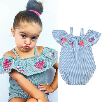 

Toddler Baby Kids Girls Flower Striped Romper Bodysuit Jumpsuit Outfits Clothes
