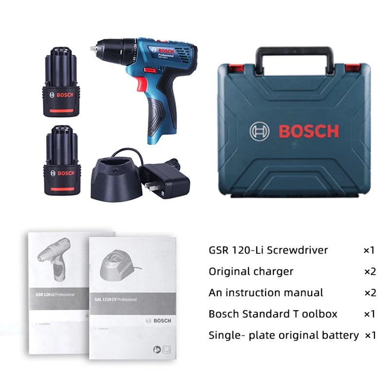 Package 2 Bosch GSR 120-Li литиевая Электрическая Дрель 12 В Электрическая отвертка шуруповерт регулировка скорости вперед и назад ручная дрель - Цвет: Package 2