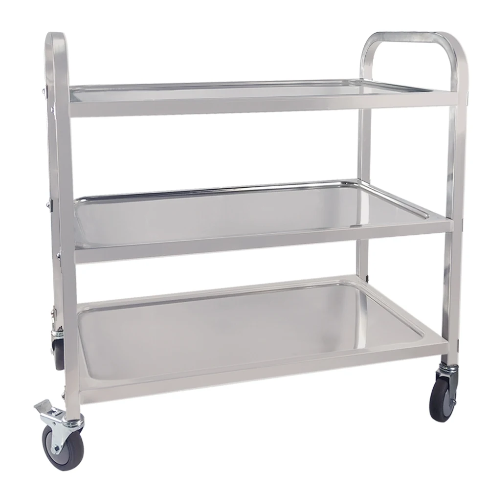 

No-folding Rack Stainless Steel Trolley Cart 3 Layer Big Capacity Kitchen Use Storage Shelf Cart