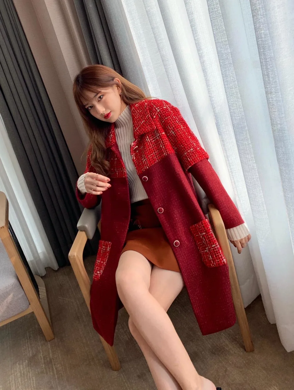 2019FW Новая женская твидовая Повседневная Верхняя одежда Пальто Женская Красная модная куртка пальто gdnz 10,12