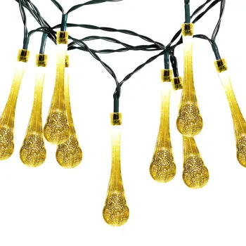 

ICOCO Outdoor Solar String Lights 16 feet 30 LED Water Drop Fairy String Lighting for Christmas Party Home Patio