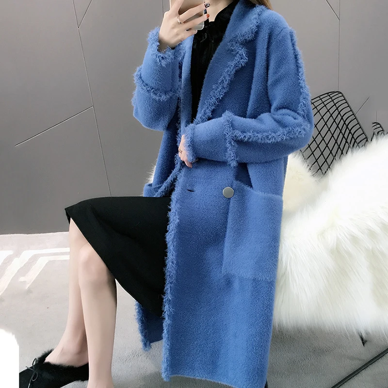 Imitation Mink Cashmere Knit Cardigan Sweater Coat Women 2020 New Autumn Winter Loose Long Female Tops AN207 |