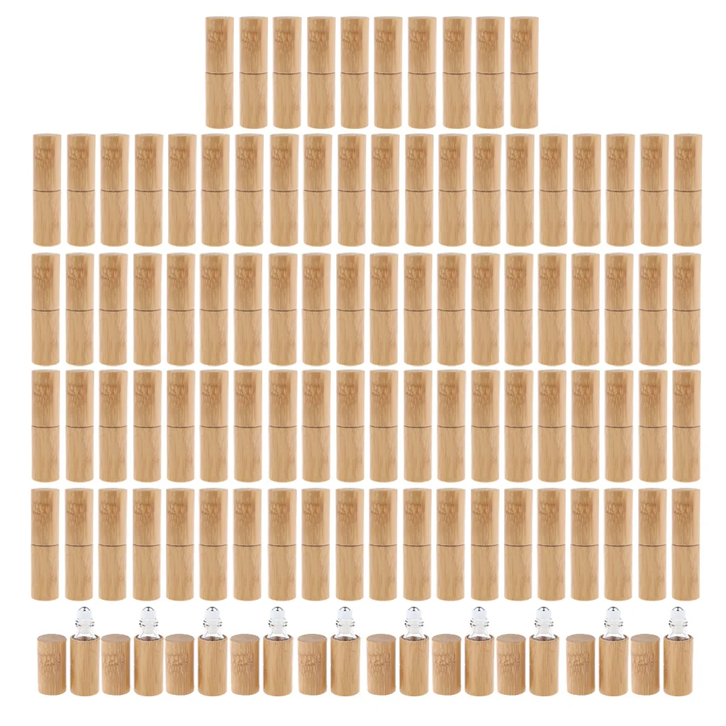 100 Pack Natural Bamboo Essential Oil Perfume Roll On Bottle Container Vials 5ml