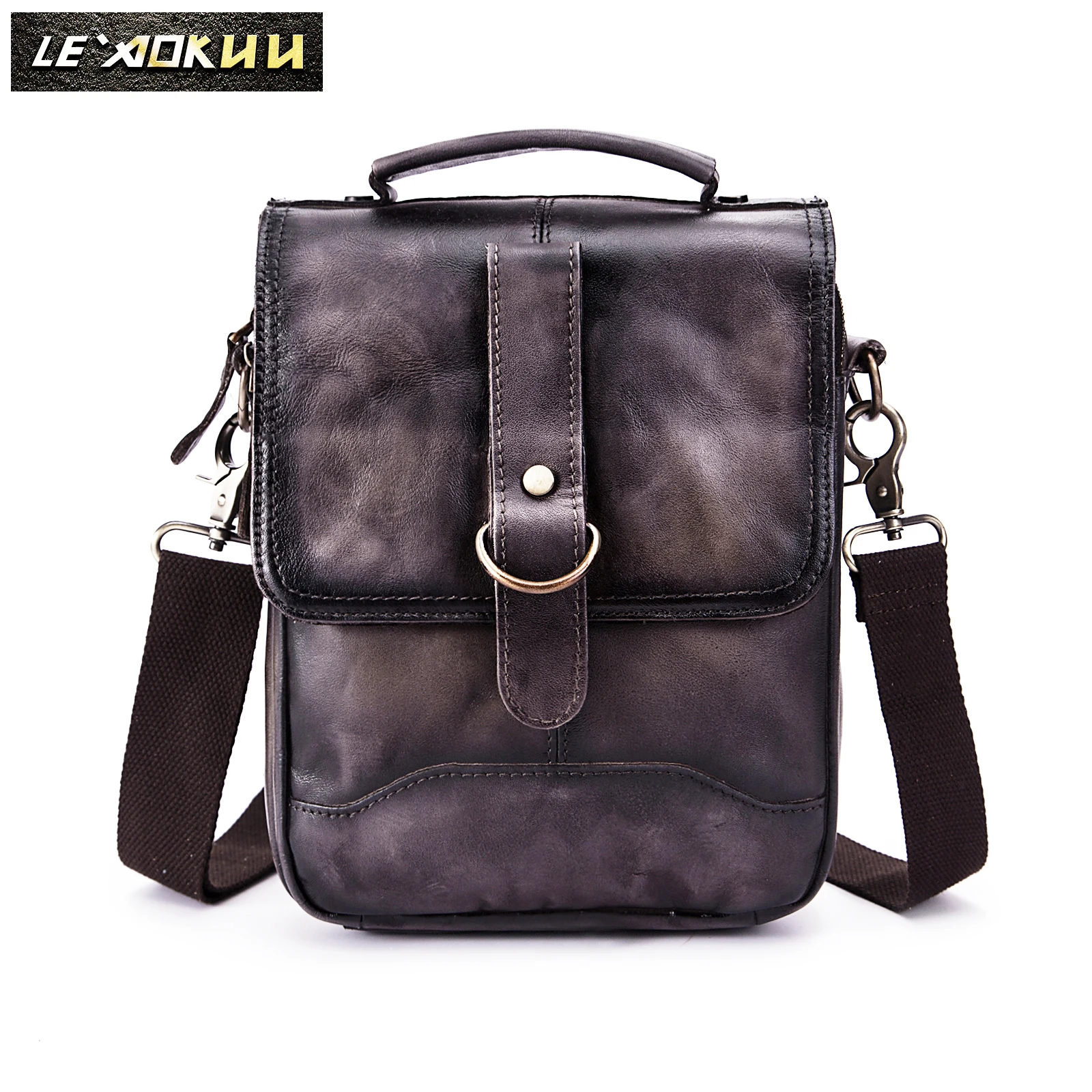 

Original Leather Male Fashion Casual Tote Messenger bag Design Satchel Crossbody One Shoulder bag 8" Tablet Pouch Men 143-dc
