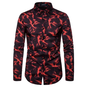 

Party dress Shirt Men's Blouse Flower Long sleeve Casual Social Shirt for Man Slim fit Fashion New