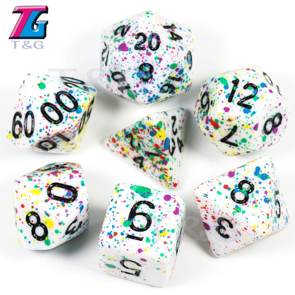 Withe Dice Red Ink7Pcs/набор многогранных игр TRPG для подземелий драконов непрозрачные D4-D20 многогранные кости Поп для настольной игры - Цвет: White dice Colorful