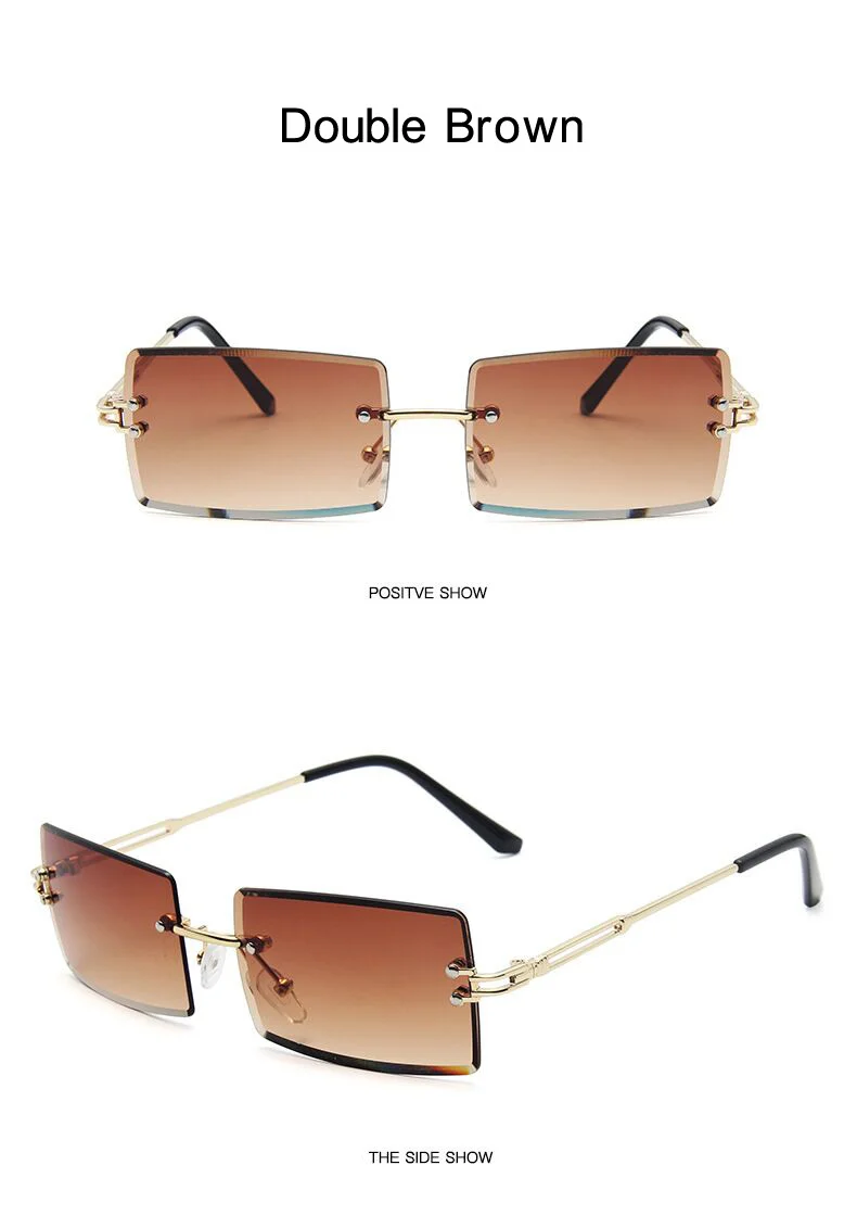 Vintage Brown Square Sunglasses Women Luxury Brand Small Rectangle Sun Glasses Female Gradient Mirror Rimless Oculos De Sol oversized sunglasses