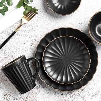 

Black Phnom Penh Retro Ceramic Plates Household Dishes Sauce Rice Bowls Soup Noodles Dinner Plate Steak Western Food Tableware