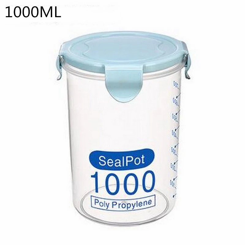 1000ml blue Рис бобы Stoarge Jar с крышкой уплотнения 4 решетки Холодильник Хранения Пищи Контейнер пластиковый кухонный ящик для хранения - Цвет: 1000ml blue