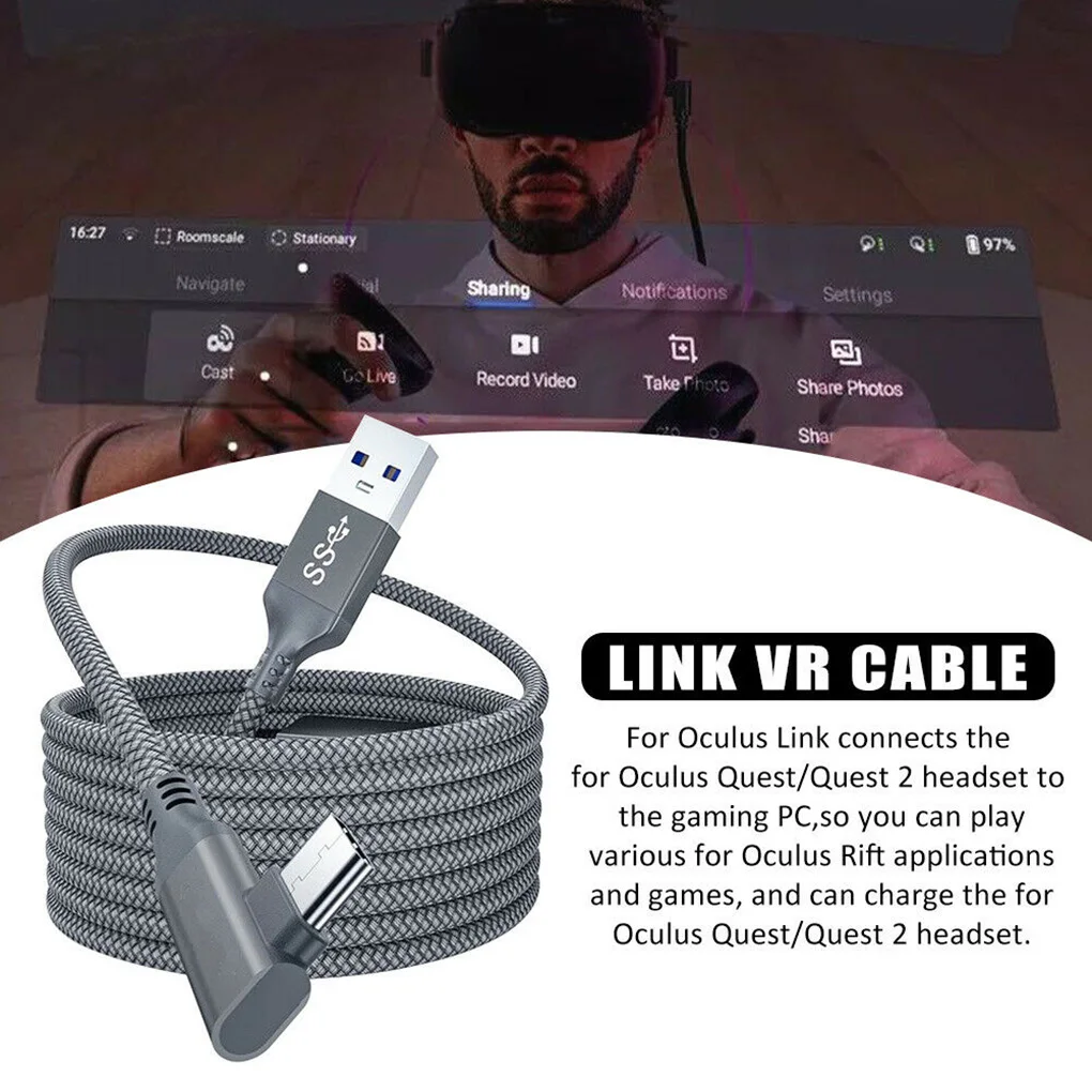 5M Data Line Charging Cable For Oculus Quest 2 Link VR Headset for Quest2 VR Data Transfer Fast Charges VR Headset Accessories76660VR Glasses And Accessories  5M Charging Cable Data Line for Oculus Quest 1/2 Link VR Headset USB 3.0 Type C Data Transfer Type-C To USB-A Cord VR Accessorie