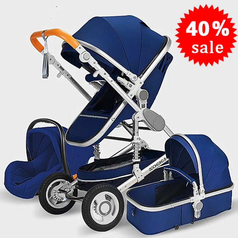 Baby stroller 3 in 1 stroller lying or dampening folding light weight two-sided child four seasons