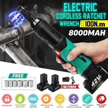 

Electric Wrench 3/8" Cordless Ratchet 42V Rechargeable Scaffolding 100Nm Right Angle Wrench Tool + 2 Battery Charger Socket Kit