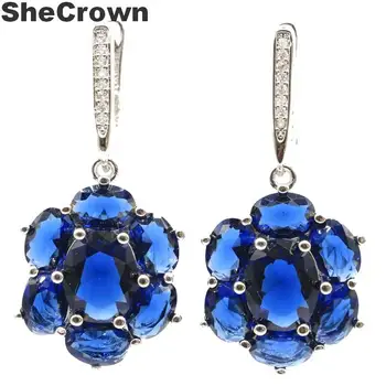 

38x17mm SheCrown Romantic Tanzanite Natural White CZ 925 Silver Earrings