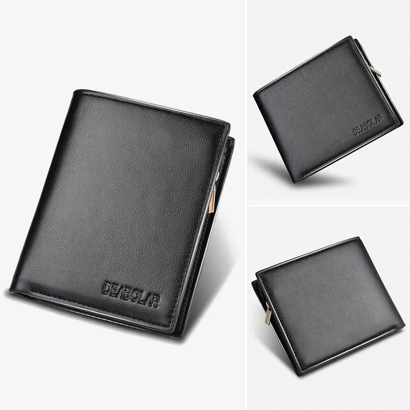 Кожаный мужской клатч черный короткий кошелек визитница 2019 большой емкости