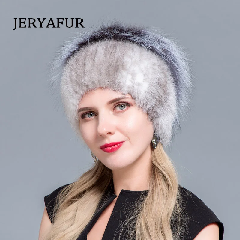 COLOR2 JINBAOSEN зимняя Лыжная Дамская хижина gestrickte wolle innen liner hut der frau 2008 русская stil nerz fuchs pelz hut wasser bohrer de - Цвет: COLOR2