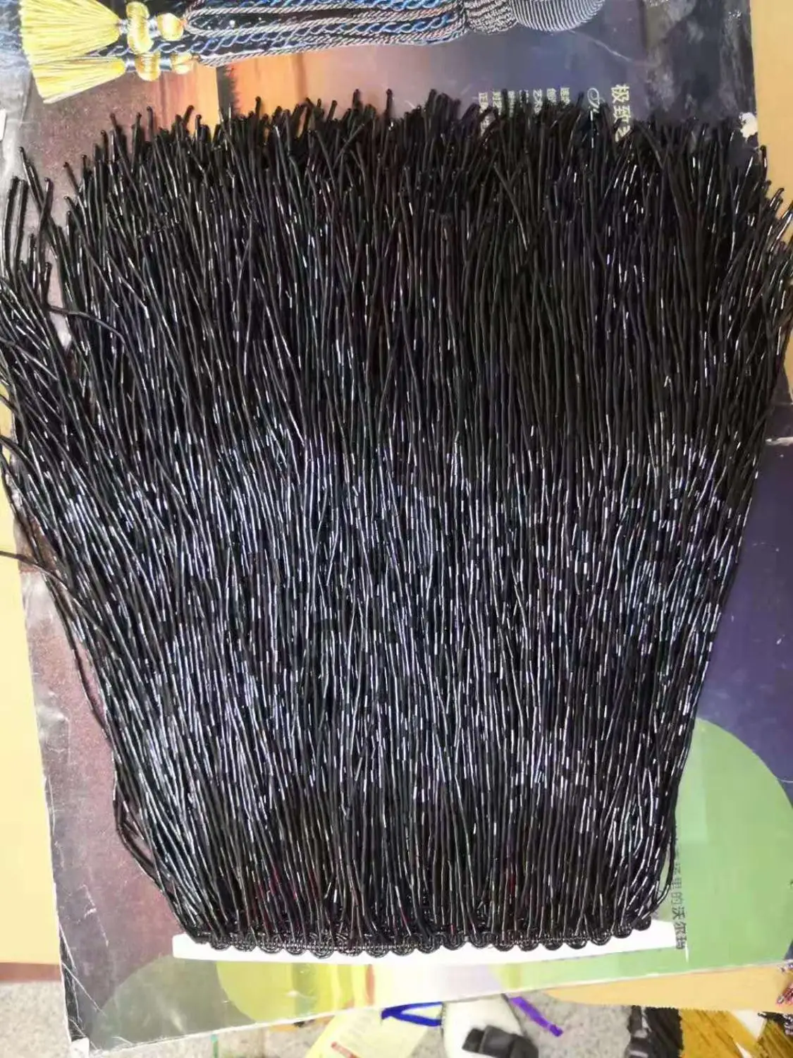 Black 30 см длинные черные Серебряные Золотые тяжелые бусины Стразы бахрома кисточка отделка для танцевального костюма, бисерная кисточка кружевная отделка для вечернего платья - Цвет: Black