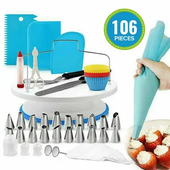

106 pcs Cake Decoration Set Baking tool turntable pen Stainless Steel Smooth revolving turntable Corrosion resistant