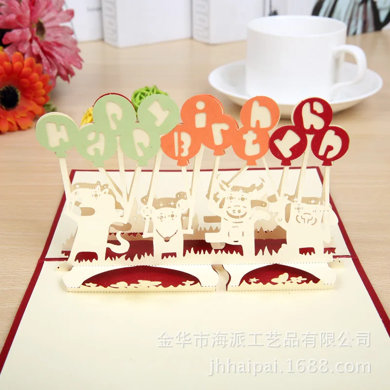 Animal HappyBirthday 3D всплывающие поздравительные пригласительные подарочные открытки лазерная резка Пригласительные открытки на день рождения для детей открытки с изображением единорога - Цвет: Animal HappyBirthday