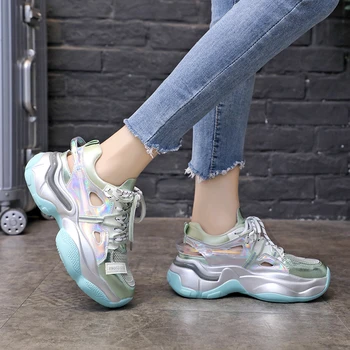 

Mesh Hollow Breathable Sneakers Women 2020 Summer Shoes Women Fashion Bling Platform Sneakers Colorful Laser Female Shoes