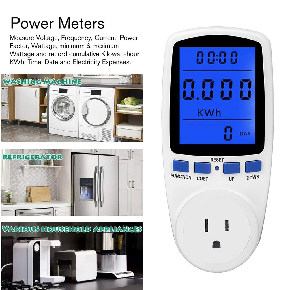 Power Meters Digital Wattmeter Energy Meter Watt Monitor Electricity Cost Measuring Socket Analyzer-Blue Light