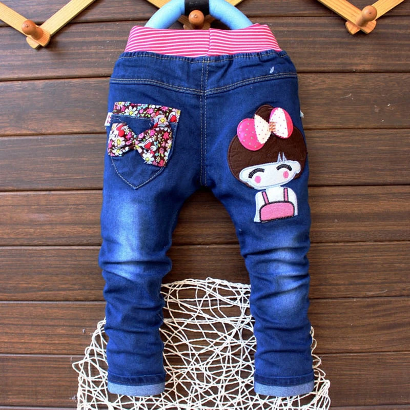 Cartoon Baby Boy Clothes Denim Pants Elastic Waist Casual Printed Toddler Pants Girls Trousers Children's Jeans for 2-4T Unisex