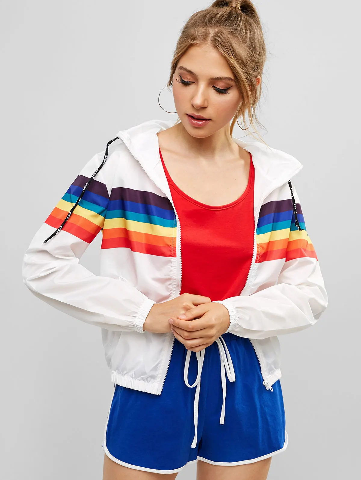 ZAFUL весенне-осенняя толстовка ветровка куртка женская Радужная на молнии с