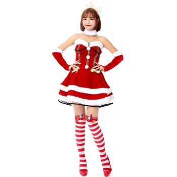 

New Arrival Christmas Dress Women Christmas Costume For Adult Red Dresses Sexy strapless Female Santa Claus Costume