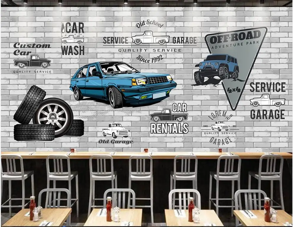 

Custom mural 3d wall mural on the wall Hand painted blue auto repair shop brick wall home decor photo wallpaper for walls 3 d