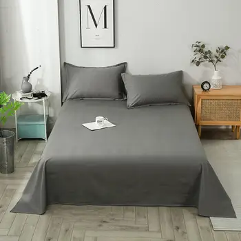

1pc 100% Cotton Flat Sheets Single Size Gray Color Bed Linens juegos de sabanas Bedsheet For Double Bed And Pillowcase Bed Sheet