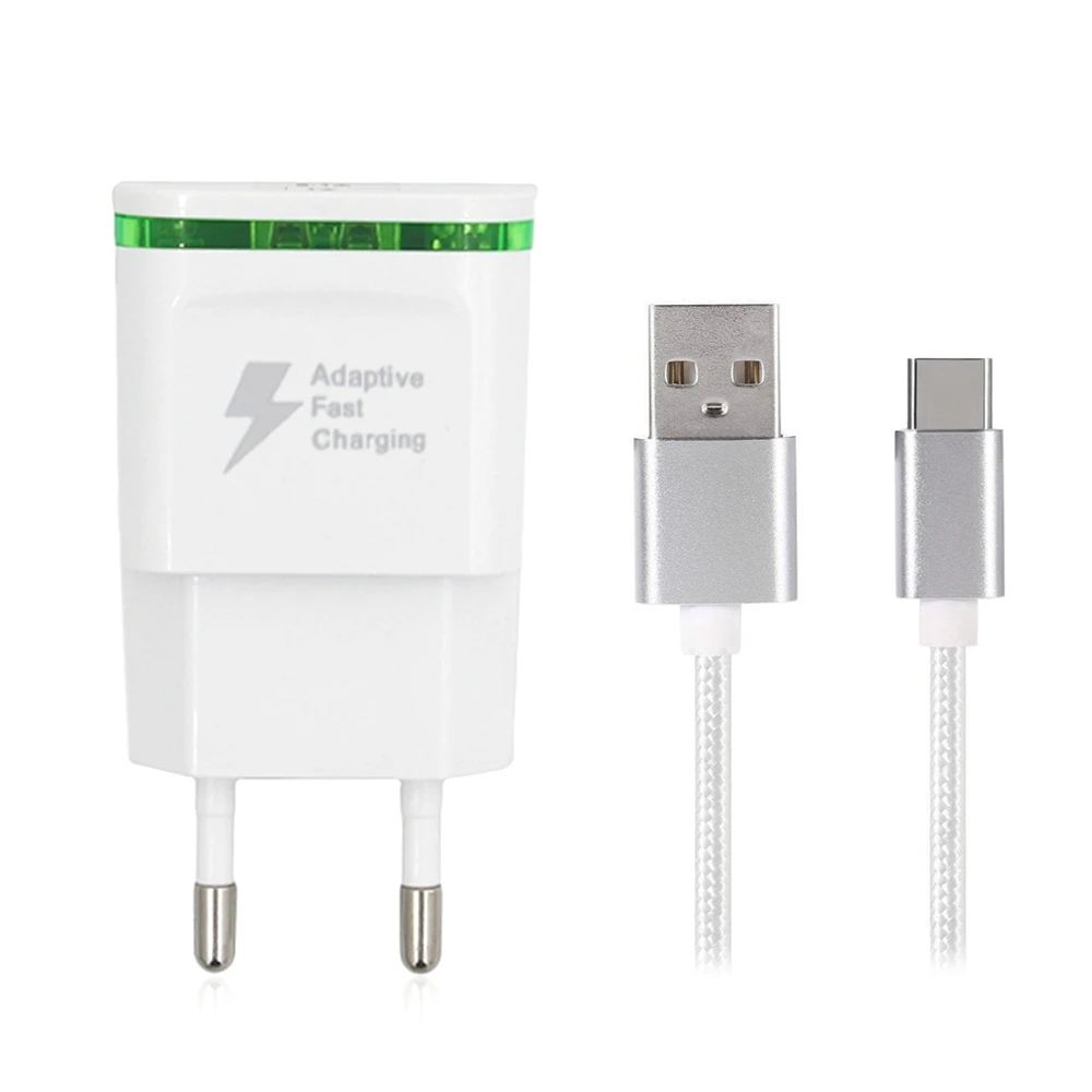 Быстрое зарядное устройство 5 В/2 А, штепсельная вилка ЕС, usb-адаптер питания+ кабель USB 3,1 type-C для быстрой зарядки