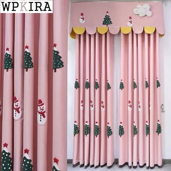 

Christmas Pink Curtain for Kids Room Princess Bedroom Trees Snowman Pattern Curtain for Living Room Window Shade Drape S563#40