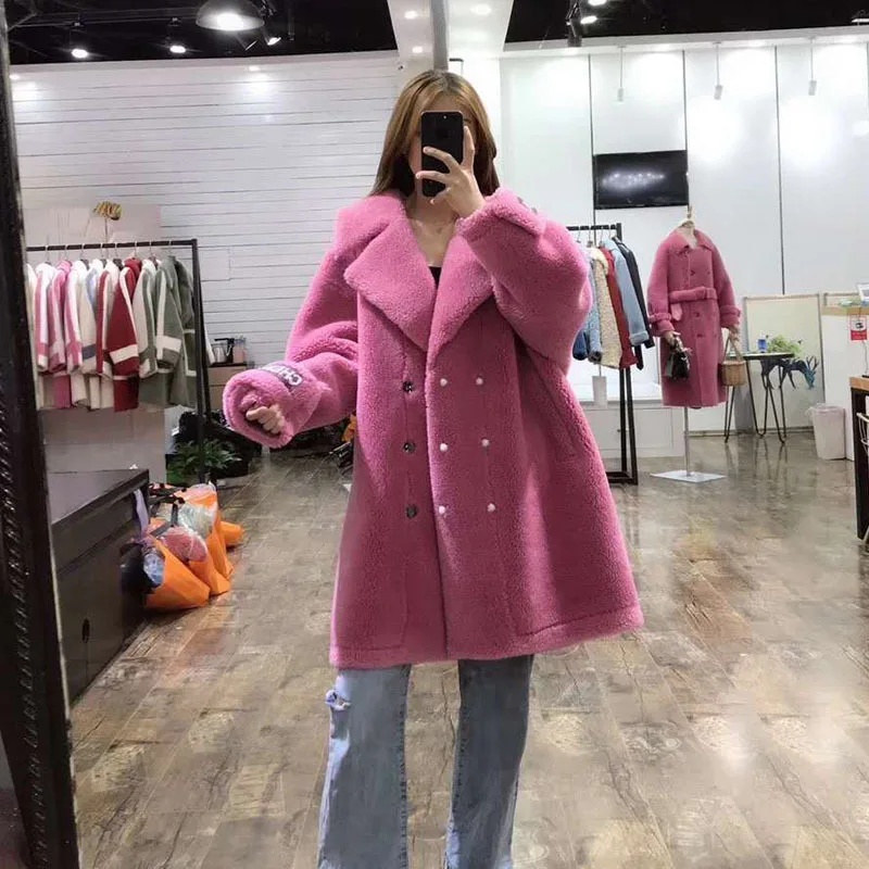 Schapen Bontjas Wol Blends Plus Size Abrigos Mujer Invierno 2020 Vrouwen Kleding Roze Parka Real Fur Turn-Down kraag Overjas Schapen Bontjas Wol Blends Plus Size Abrigos Mujer Invierno 2020 Vrouwen Kleding Roze Parka Real Fur Turn-Down kraag Overjas