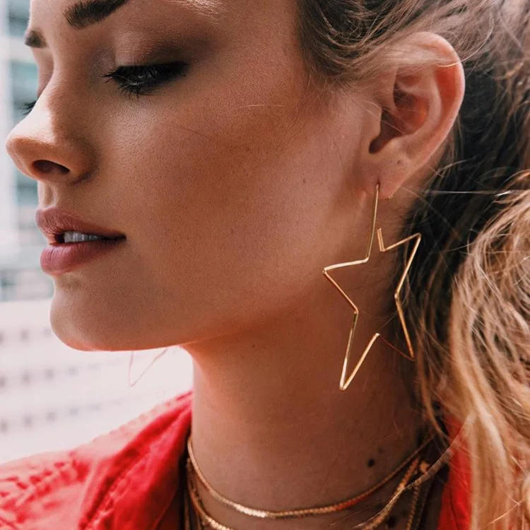 Новинка, модные женские серьги с медными звездами Aretes Aros, женские корейские серьги, аксессуары, кольца с пентаграммой, Гипербола