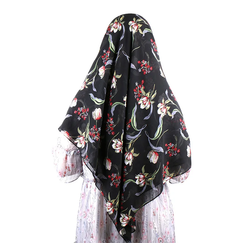 Большой квадратный хиджаб, шифоновый шарф в цветочек, простые мусульманские платки, шарфы, платок, шарфы-повязки 145*145 см