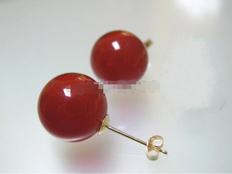 720&gt&gt10mm Natural Ruby Red Jade Round Gold Stud Earrings | Украшения и аксессуары