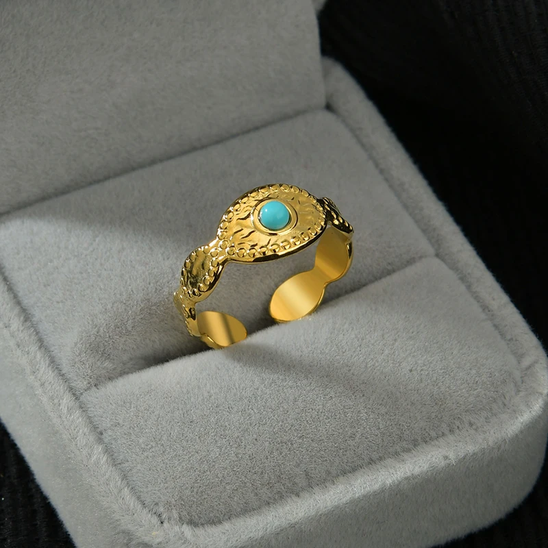 Letdiffery Boho 4 Style Stainless Steel Women Rings Vintage Geometric Open Ring Jewelry