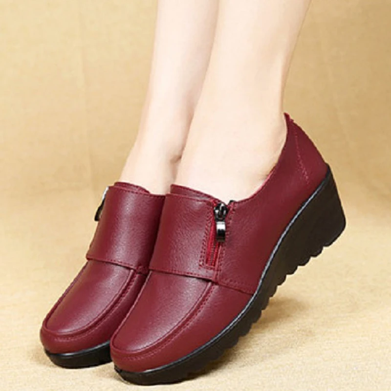 Туфли лодочки женские из натуральной кожи на танкетке высоком каблуке|Туфли| |