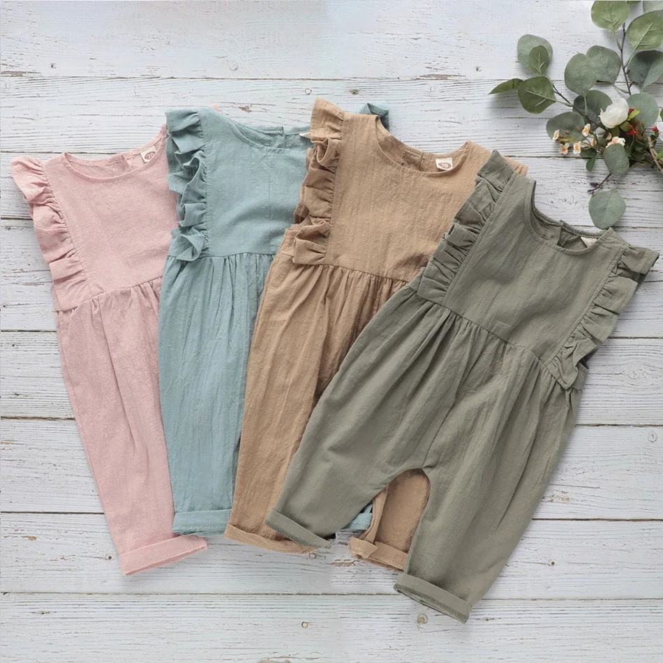 AliExpress Girls Hot Selling GIRL'S Flax Flounced Jumpsuit