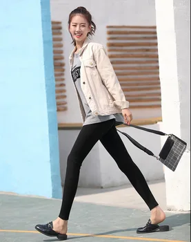 

Gray leggings female thin section wear 2020 spring and autumn new cotton high waist vertical stripes
