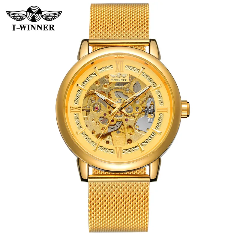 WINNER Automatic Mechanical Men Wristwatch Military Sport Male Clock Top Brand Luxury Stainless Steel New Skeleton Man Watch 033 - Цвет: WR03303 without box