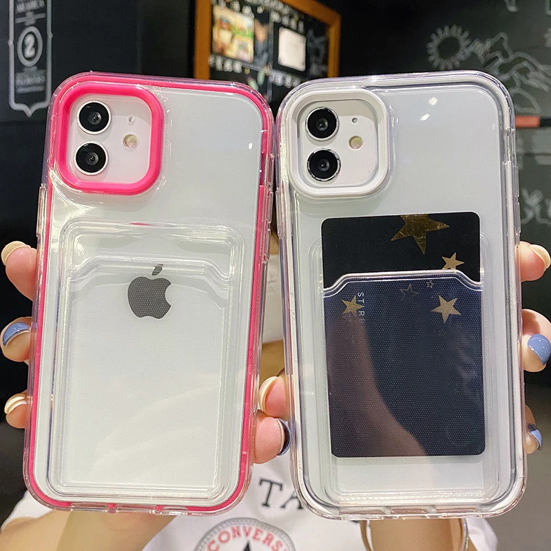 iphone 13 mini slim case 2 IN 1 Transparent Card Slot Shockproof Phone Case For iPhone 13 11 12 Pro Max XR XS 7 8 Plus 12 13 Soft Clear Bumper Back Cover iphone 13 mini waterproof case