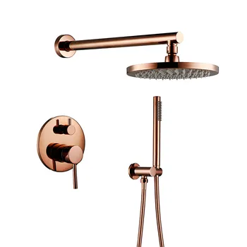 

Rose Gold Finish Solid Brass Shower Diverter Valve Faucet Set With 8-12 Inch Round Shower Head Bathroom Wall Shower Kit