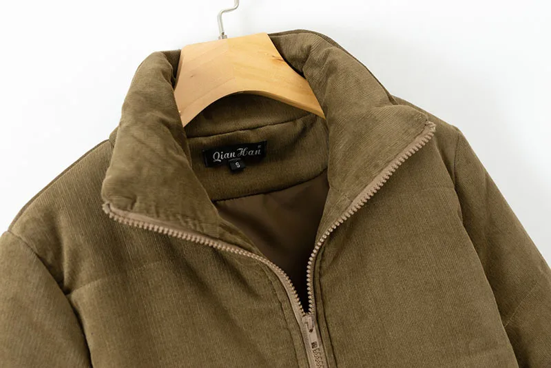 America-Style AliExpress Casual Versatile Winter Women's Stand Collar Short Cotton Coat Loose Warm Corduroy Cotton-padded Clothe