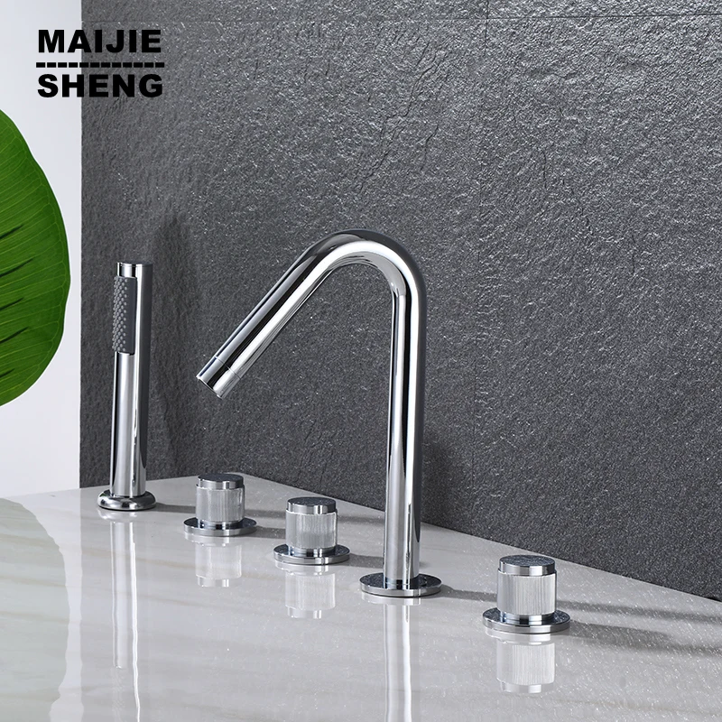 

Bathroom Black Faucet Waterfall Spout 5 Pcs Mixer Taps ORB Chrome Bathroom Shower Faucet With Brass Hand Shower Bathroom