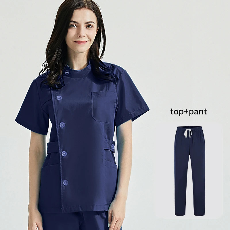 Royal blue Medical Uniform Women Breathable Nursing Scrubs Tops Shirt  Casual Short Sleeve Uniforms Nurse Pants Surgical Clothes