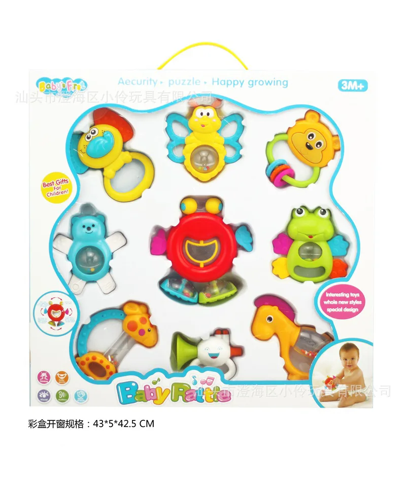 

Infants Rattle 9-Piece Toy Sets Newborns Baby Teethers Hand Rattle Educational Early Childhood Rattle