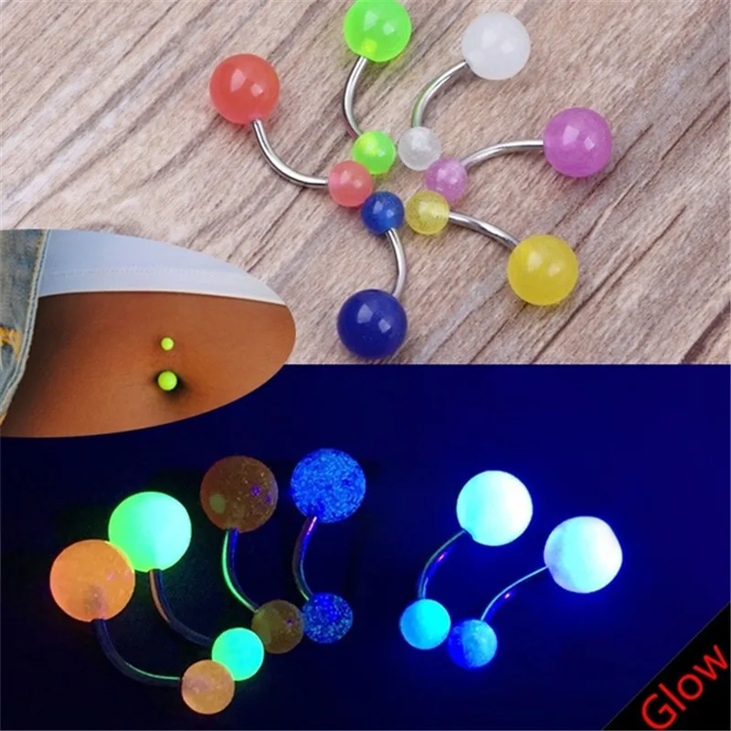 

7pcs Night Glow Belly Button Rings Women's Fashion Navel Barbell Piercing Ombligo Party Body Jewelry Girls Gifts